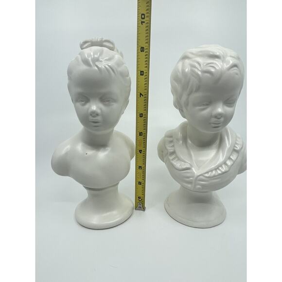 National Potteries Co Pair Statues Girl Boy Bust Japan Set of 2 Napco - Picture 6 of 12
